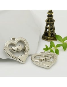 Ciondolo cuore con freccia in Argentone argento 29x28 mm 2pz Gioie d'Oriente