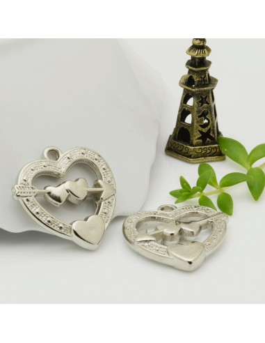 Ciondolo cuore con freccia in Argentone argento 29x28 mm 2pz Gioie d'Oriente