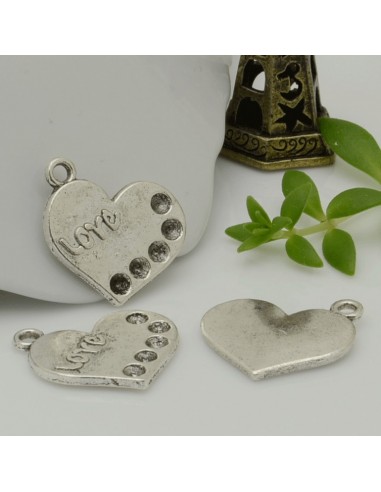 Ciondolo cuore Love con fori in lega di metallo argento 18x19 mm 3pz Gioie d'Oriente