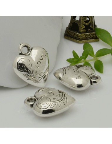 ciondolo cuore bombato scritto love rosa 18x21mm 5pz in argentone