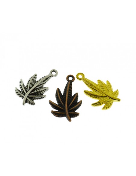 Ciondoli foglie rame argento oro 15x23 mm 5pz Gioie d'Oriente