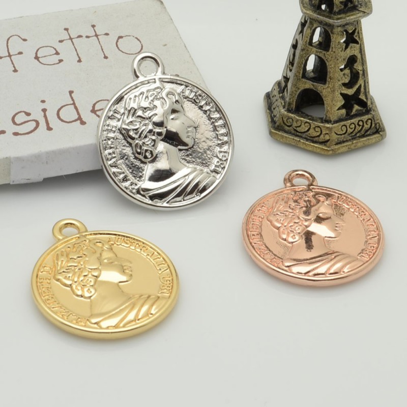 ciondolo medaglia forma di moneta 12 X 15 mm in ottone 1pz per gioielli fai da te