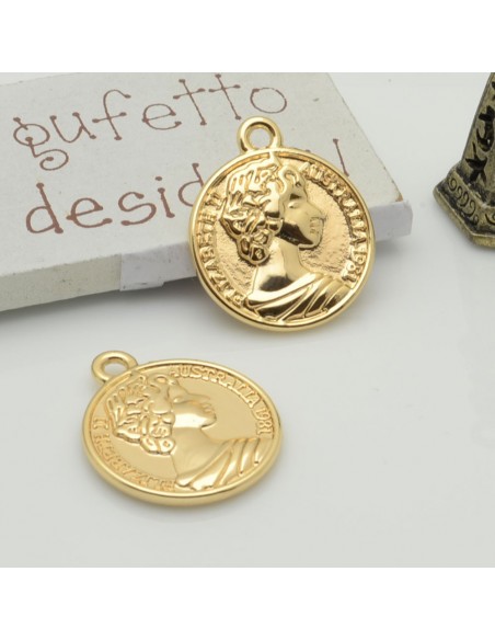 Ciondolo medaglia moneta in ottone 16x20 mm 1pz Gioie d'Oriente