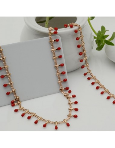 Catena in acciaio groumetta oro rosa piatta forma gocce smaltato rosso altezza 0.6 mm confezione 50 cm per tue creazioni