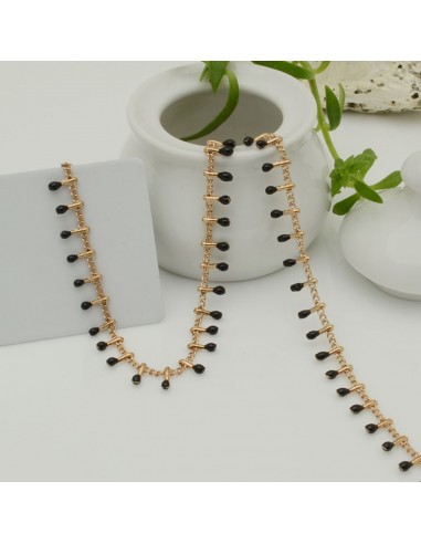 Catena in acciaio groumetta oro rosa piatta forma gocce smaltato nero altezza 0.6 mm confezione 50 cm