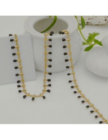 Catena in acciaio groumetta oro piatta forma gocce smaltato nero altezza 0.6 mm confezione 50 cm