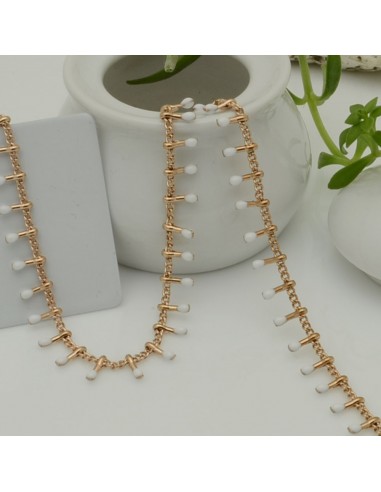 Catena in acciaio groumetta oro rosa piatta forma gocce smaltato bianco altezza 0.6 mm confezione 50 cm