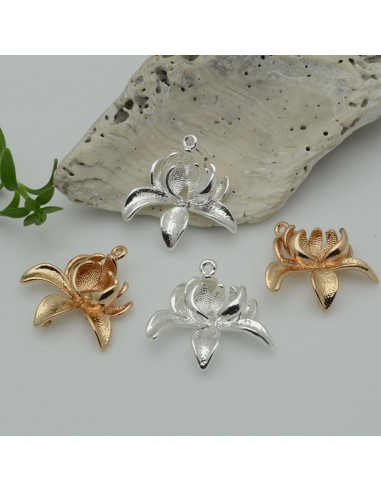 Connettori ciondoli forma Orchidea con anellini sopra e sotto in ottone  20 mm 1 pz per le tue creazioni