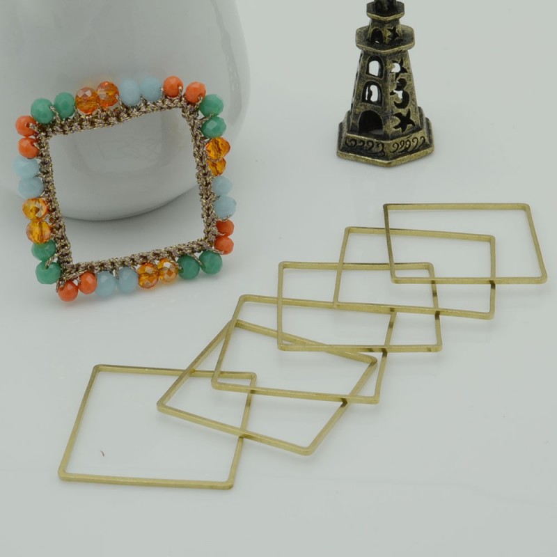 cerchio vuoto chiuso forma quadrato 25 mm in ottone naturale spessore 0.8 mm 6 pz per orecchini collana