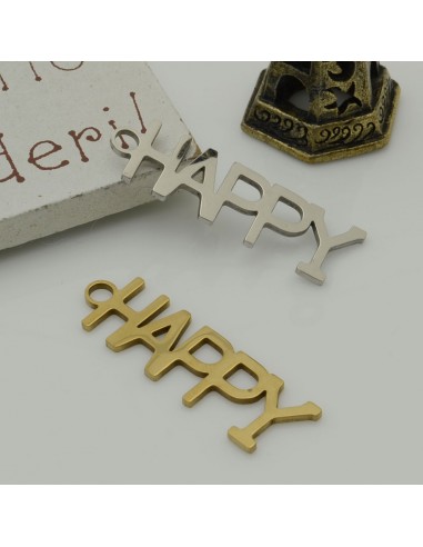 ciondoli scritta HAPPY in acciaio 10 x 30 mm 1 pz inossidabile per bracciali e collana per le tue creazioni