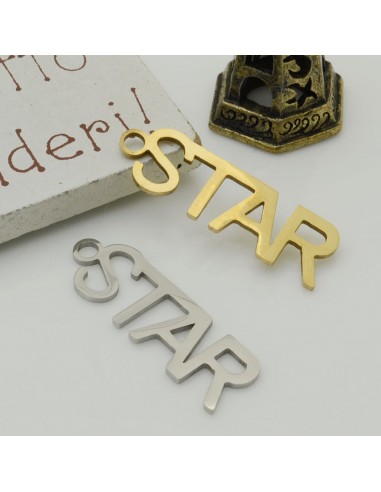 ciondoli scritta STAR in acciaio 10 x 30 mm 1 pz inossidabile per bracciali e collana per le tue creazioni
