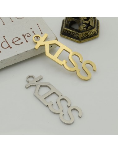 ciondoli scritta KISS in acciaio 10 x 30 mm 1 pz inossidabile per bracciali e collana per le tue creazioni