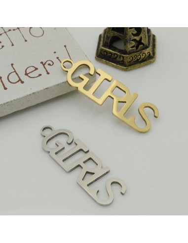ciondoli scritta GIRLS in acciaio 10 x 30 mm 1 pz inossidabile per bracciali e collana per le tue creazioni