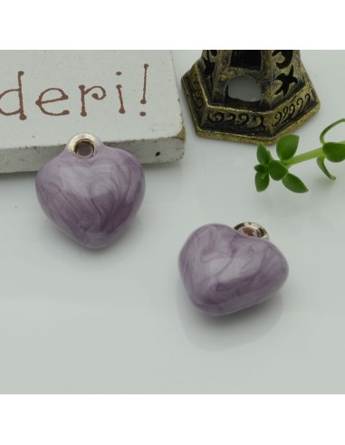 Ciondoli cuore bombato smaltato in ottone 13 mm 2pz Gioie d'Oriente