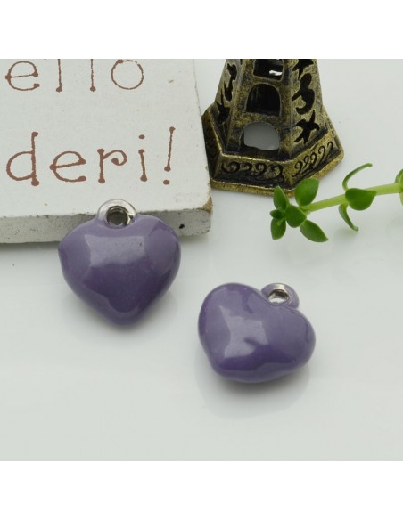 Ciondoli cuore bombato smaltato in ottone 13 mm 2pz Gioie d'Oriente
