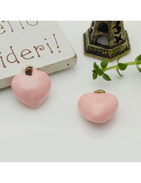 Ciondoli cuore bombato smaltato in ottone 13 mm 2pz Gioie d'Oriente
