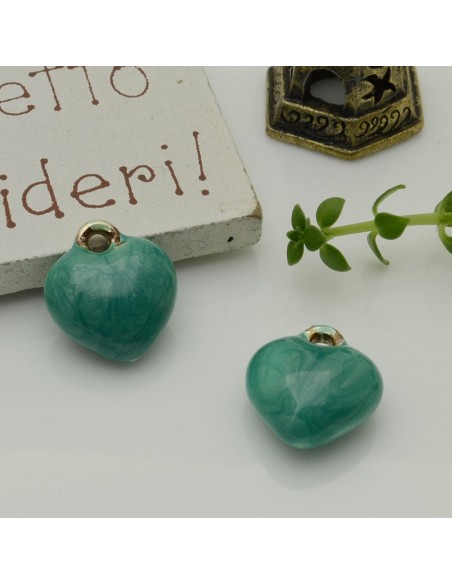 Ciondoli cuore bombato smaltato in ottone 13 mm 2pz Gioie d'Oriente