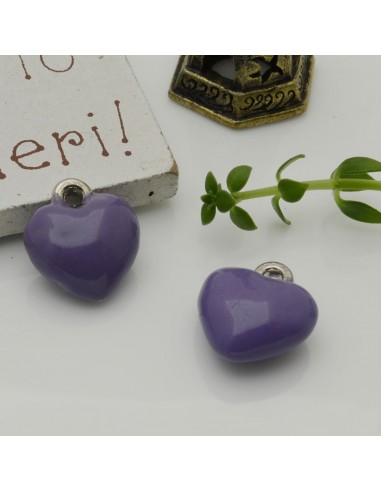 Ciondoli cuore bombato smaltato in ottone 13 mm 2pz Gioie d'Oriente
