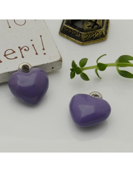 Ciondoli cuore bombato smaltato in ottone 13 mm 2pz Gioie d'Oriente