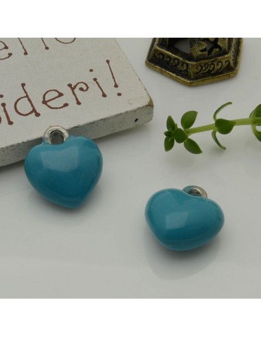 Ciondoli cuore bombato smaltato in ottone 13 mm 2pz Gioie d'Oriente