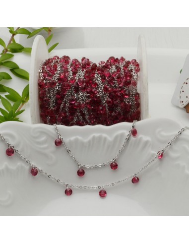 Catena in ottone rodio con Zirconi rotondi colore fucsia 50cm GDO | Gioie d'Oriente