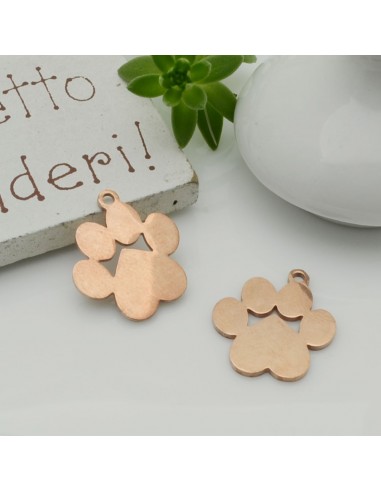 Ciondolo impronta zampa in acciaio inossidabile 14x17 mm 1pz colore oro rosa Gioie d'Oriente