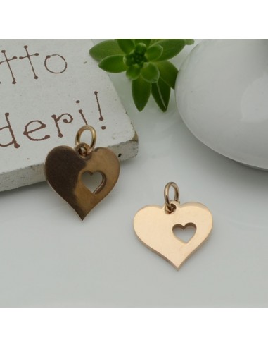 Ciondolo cuore con cuoricino vuoto in acciaio inossidabile 13 mm 1pz colori vari Gioie d'Oriente