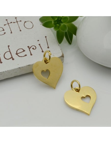 Ciondolo cuore con cuoricino vuoto in acciaio inossidabile 13 mm 1pz colori vari Gioie d'Oriente