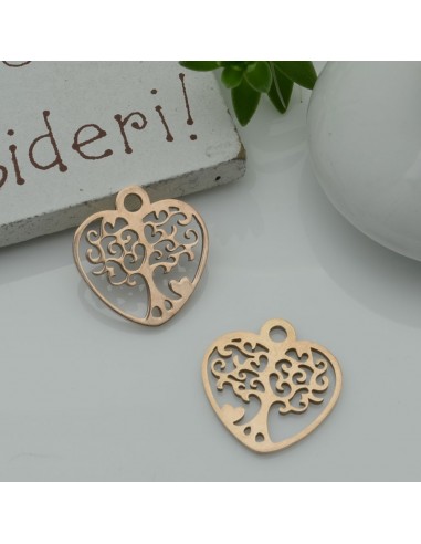 Ciondolo cuore albero della vita in acciaio 15 mm 1pz colori vari Gioie d'Oriente