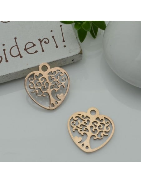 Ciondolo cuore albero della vita in acciaio 15 mm 1pz colori vari Gioie d'Oriente