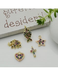 Ciondoli piccoli in ottone oro con zirconi colorati 1pz varie forme Gioie d'Oriente