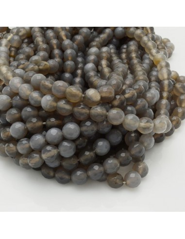 Filo pietre dure agata tonda sfaccettata grigio 8mm 48pz
