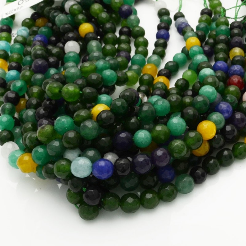 Filo pietre dure agata tonda sfaccettata mix verde 6mm 65pz