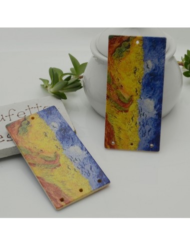 2 PZ Ciondoli Elemento 4 FORI pendente in legno con disegno  notte stellata 24 x 50 mm per orecchini
