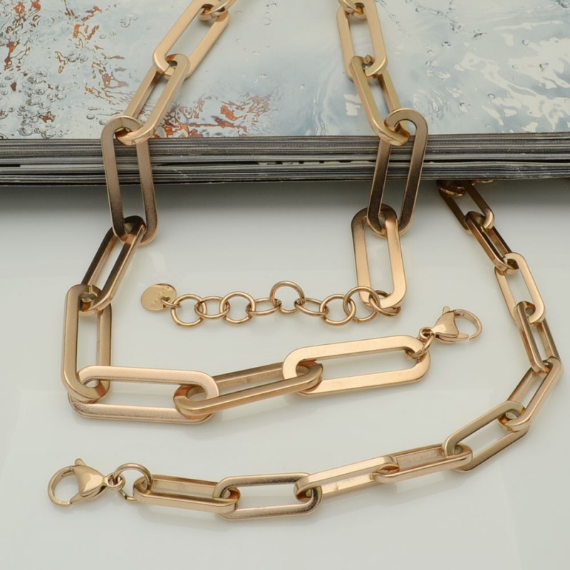 Collana e bracciale in acciaio con super maglia rettangolare lucido inossidabile