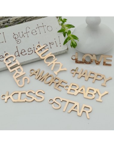 ciondoli scritta in acciaio ORO ROSA 10 x 30 mm 1 pz inossidabile per le tue creazioni