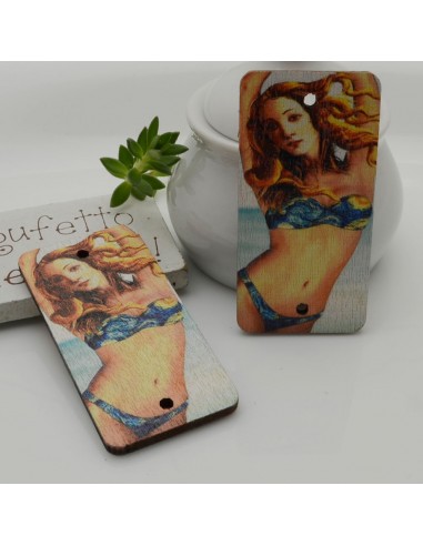 2 PZ Ciondoli Elemento 2 FORI pendente in legno con disegni  donna 25 x 50 mm per orecchini
