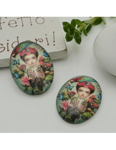 1 pz Frida Kahlo Cabochon  in resina 18 x 25  mm per orecchini tue le creazioni