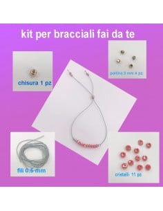 kit Bracciale con cordone 0,6 mm a pallina in ottone chiusura regolabile con cristalli 2 x 3 mm bracciale fai da te