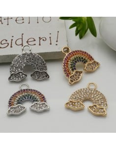Ciondolo arcobaleno in ottone con zirconi 16x17,5 mm 1pz Gioie d'Oriente