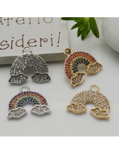 Ciondolo arcobaleno in ottone con zirconi 16x17,5 mm 1pz Gioie d'Oriente