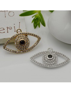 Ciondolo occhio in rame con zirconi bianco nero 16x25 mm 1pz Gioie d'Oriente