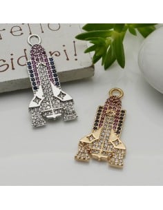 Ciondolo razzo in ottone con zirconi 30x15 mm 1pz Gioie d'Oriente