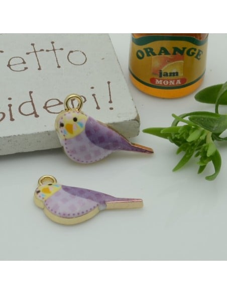1 PZ ciondolo uccellino smaltato 14 x 22 mm idea orecchini bracciale e collana per fai da te
