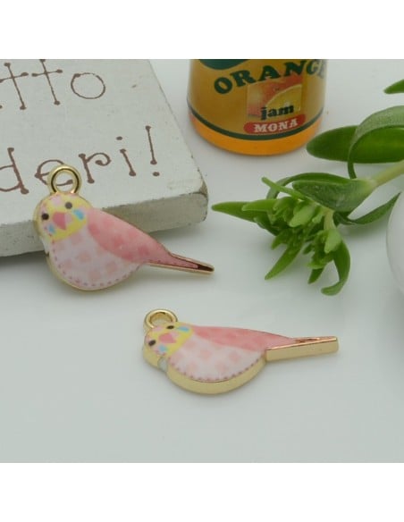 1 PZ ciondolo uccellino smaltato 14 x 22 mm idea orecchini bracciale e collana per fai da te