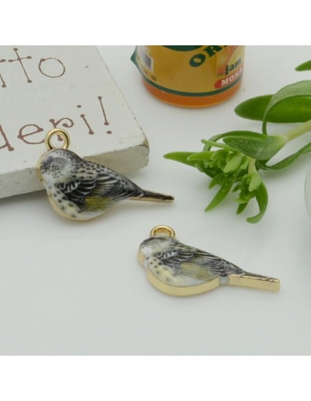 1 PZ ciondolo uccellino smaltato 14 x 22 mm idea orecchini bracciale e collana per fai da te