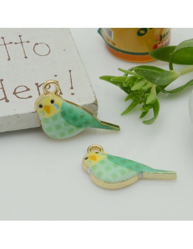 1 PZ ciondolo uccellino smaltato 14 x 22 mm idea orecchini bracciale e collana per fai da te