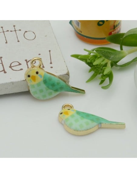 1 PZ ciondolo uccellino smaltato 14 x 22 mm idea orecchini bracciale e collana per fai da te