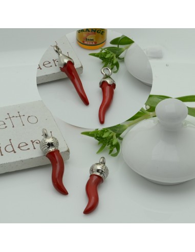ciondolo peperoncino in metallo con anellini argento per le tue creazioni