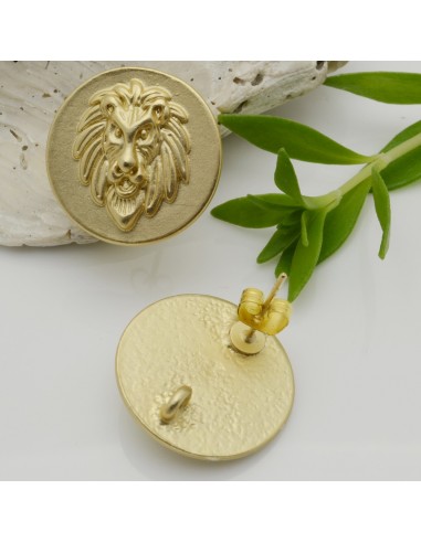Base orecchini in zama circolari raffiguranti un leone 19mm 1paio